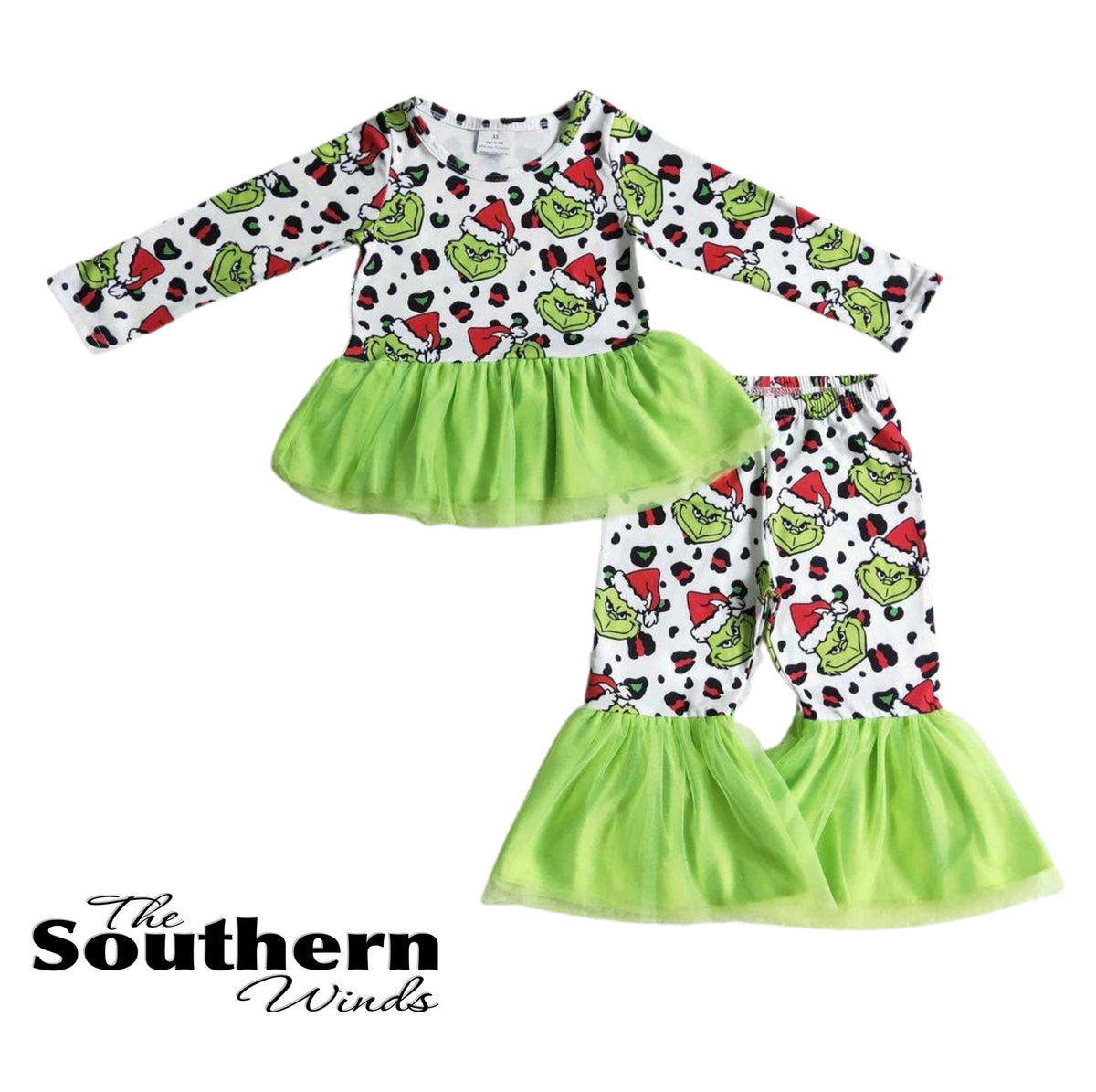 Grinch Inspired Tutu Bell Christmas Set Holiday Outfit Infant